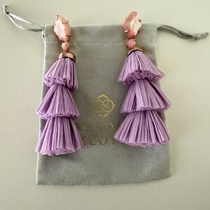 Kendra Scott Lilac Tiered Tassel Drop Earrings with Pink Stone.